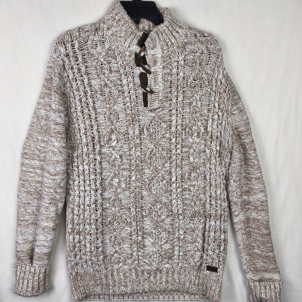 VTG Cable Knit Sweater Fisherman's Camping‎ Grandpa Cabin Core Oatmeal Large